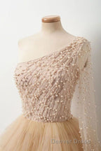 Unique Multi Color Layered One Shoulder Long Sleeves Prom Dresses Formal Gown