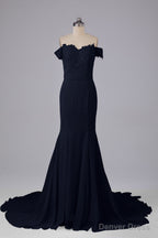Off The Shoulder Hourglass Court Train Bridesmaid Dresses