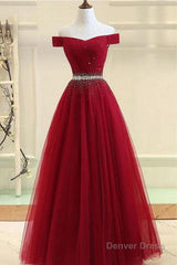 Off Shoulders Red Tulle Floor Length Prom Dress