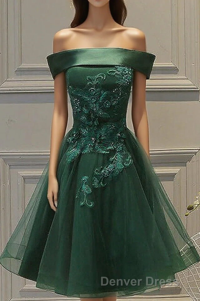 Dark Green Strapless A Line Appliques Tulle Homecoming Dresses Main image
