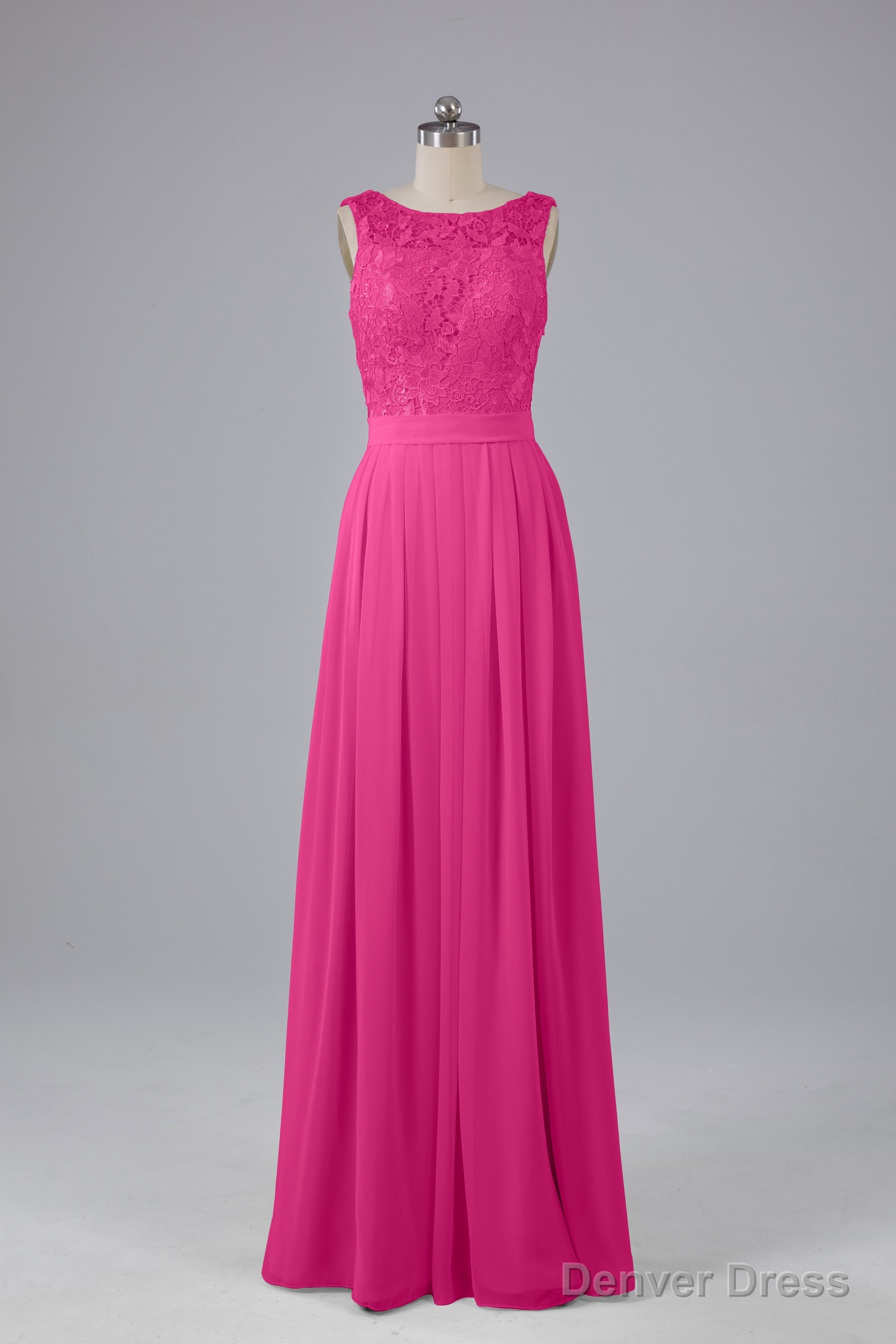 A Line Lace Top Floor Length Chiffon Bridesmaid Dresses Main image