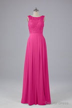 A Line Lace Top Floor Length Chiffon Bridesmaid Dresses