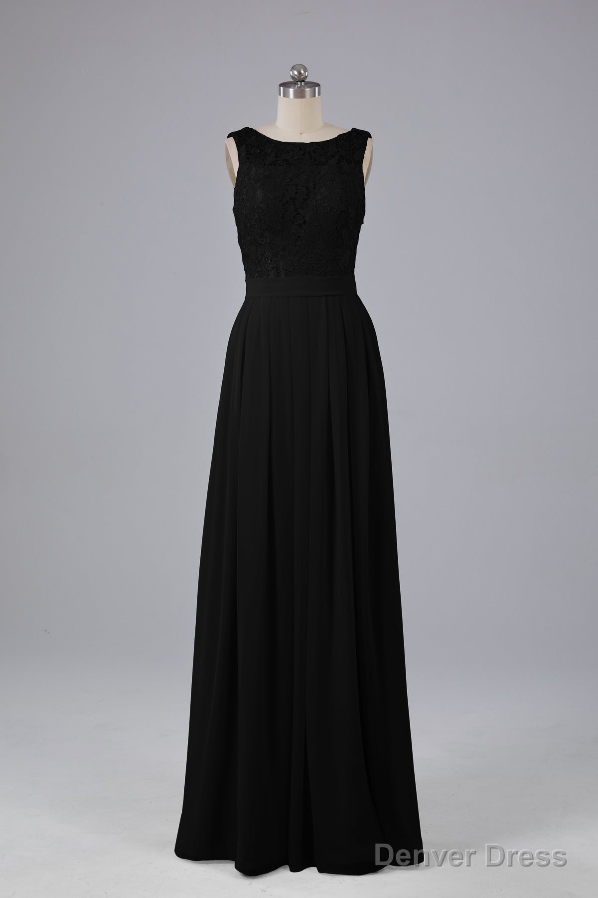 A Line Lace Top Floor Length Chiffon Bridesmaid Dresses