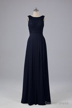 A Line Lace Top Floor Length Chiffon Bridesmaid Dresses