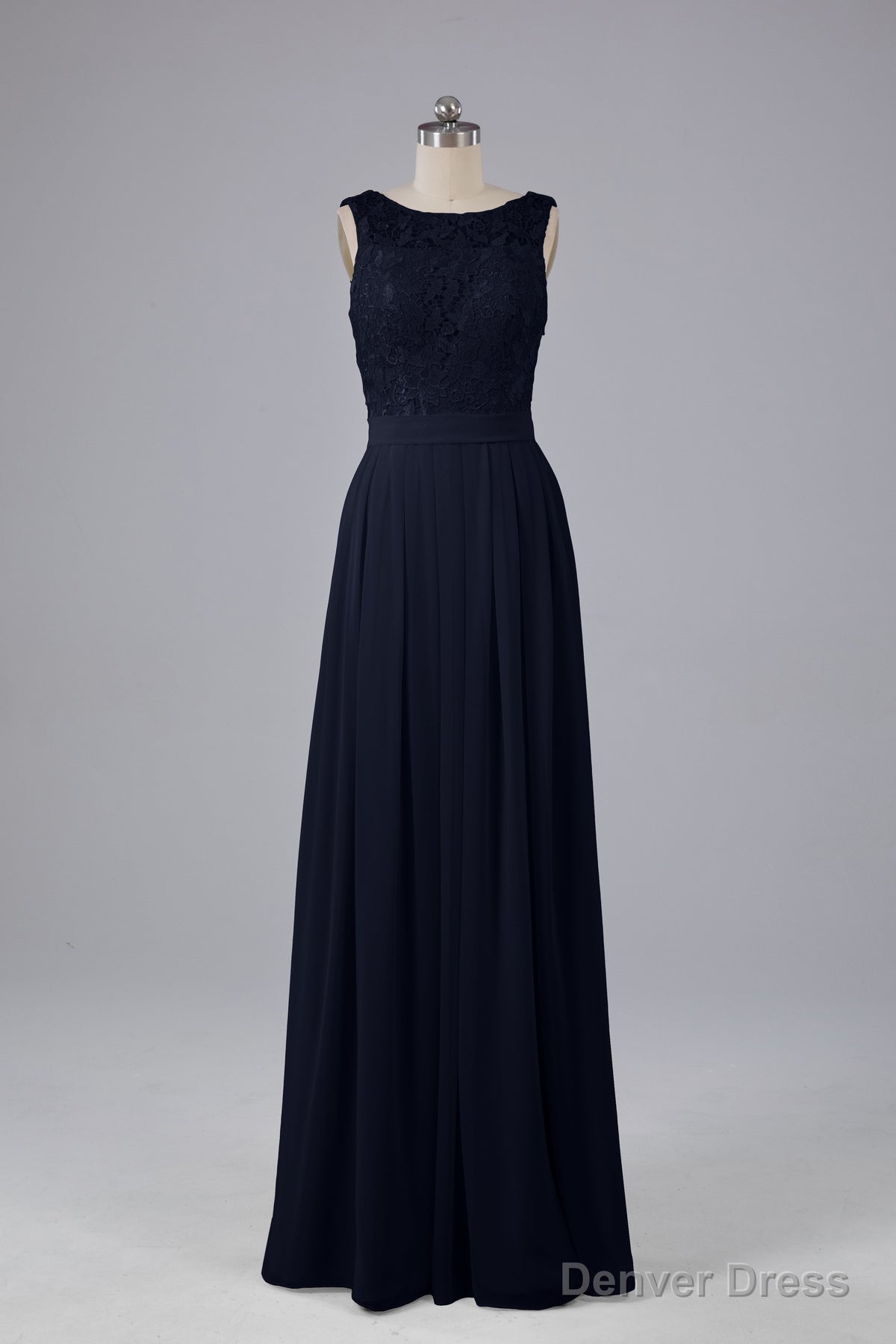 A Line Lace Top Floor Length Chiffon Bridesmaid Dresses