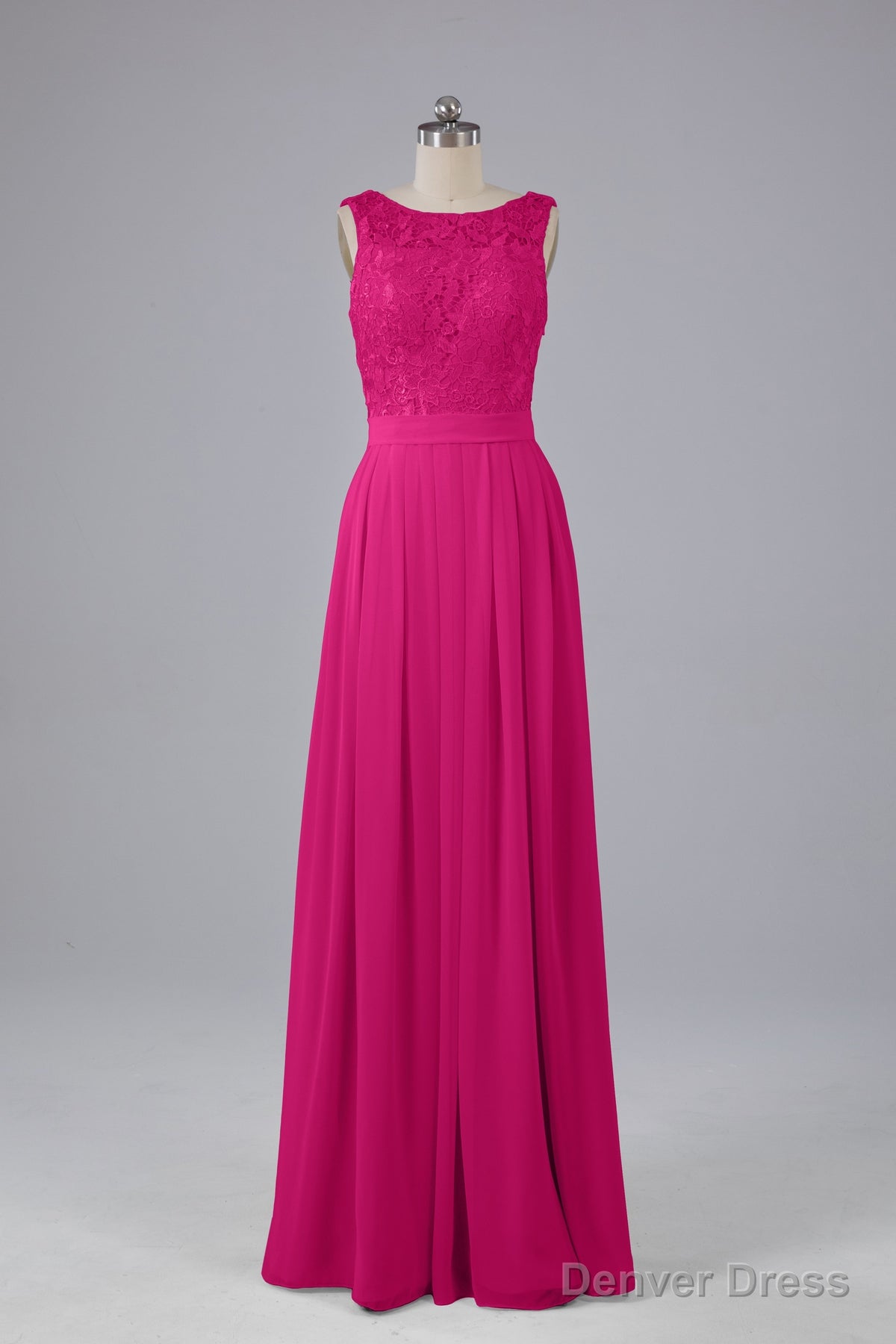 A Line Lace Top Floor Length Chiffon Bridesmaid Dresses
