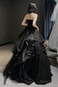 Vintage A Line Strapless Sleeveless Long Black Prom Dresses