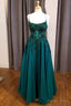 Simple Hunter Green Floral Lace Scoop Neck A Line Prom Dresses