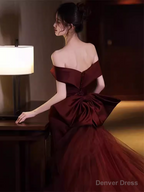 Sexy Mermaid Long Red Satin Prom Dress With Bowknot Long Prom Dresses
