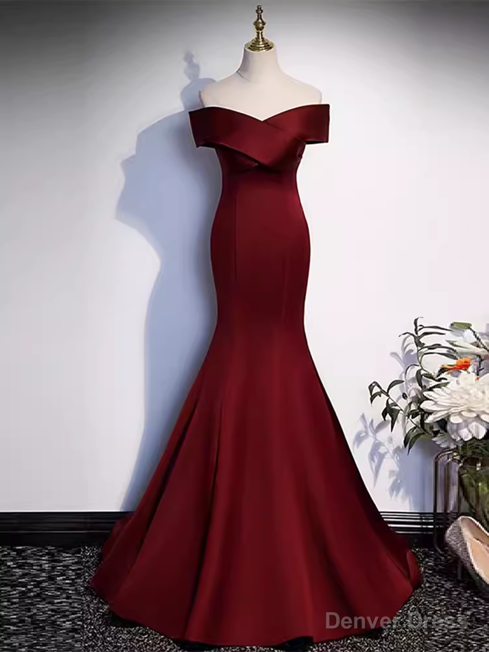 Sexy Mermaid Long Red Satin Prom Dress With Bowknot Long Prom Dresses