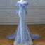 Sparkly Blue Prom Dress With Bow Sequins Off The Shoulder Prom Dresses