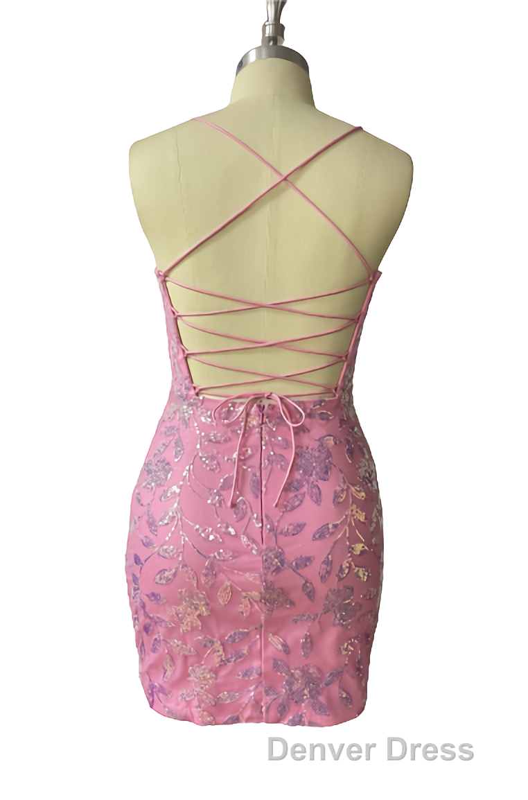 Cute Bodycon V Neck Blue Lace Homecoming Dresses