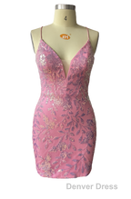 Cute Bodycon V Neck Blue Lace Homecoming Dresses