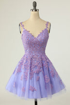 Princess Lavender Embroidered Short Princess Dresses