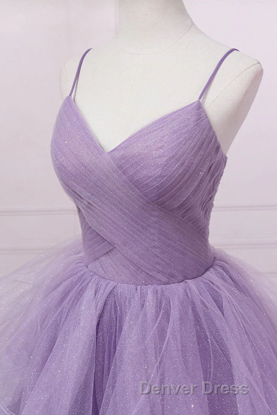 Princess Lavender Sparkly Spaghetti Straps Long Prom Dresses Floor Length Evening Gown
