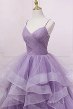 Princess Lavender Sparkly Spaghetti Straps Long Prom Dresses Floor Length Evening Gown