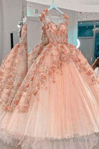 Princess Sparkly Sweetheart Prom Dress with 3d Flowers, Pink Quinceanera Dresses