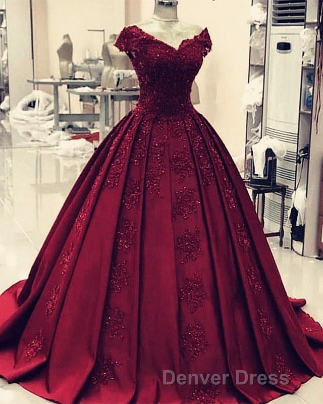 ball gown satin  lace v neck prom Dresses