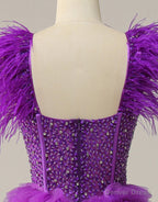 Purple A-Line Ruffle Glitter Long Prom Dress With Split