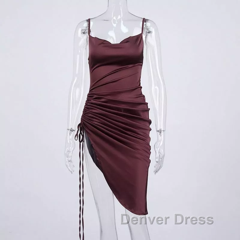 New Satin Green Prom Dress Spaghetti Strap Prom Dresses