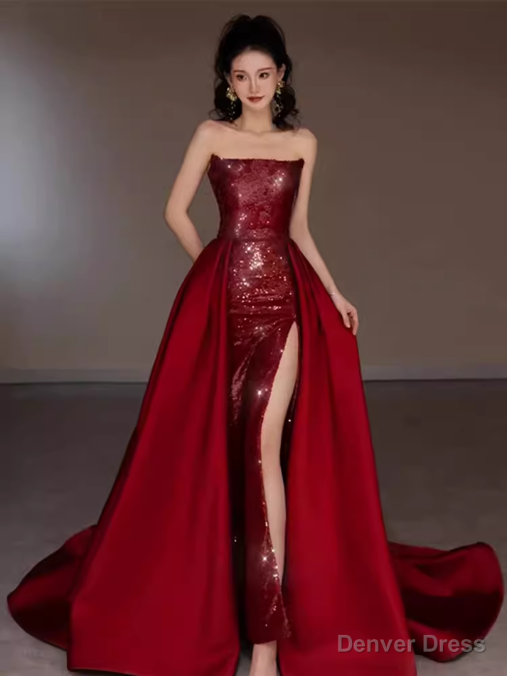 Sexy Mermaid Strapless Sleeveless Party Dress Red Long Prom Dress Secondary image