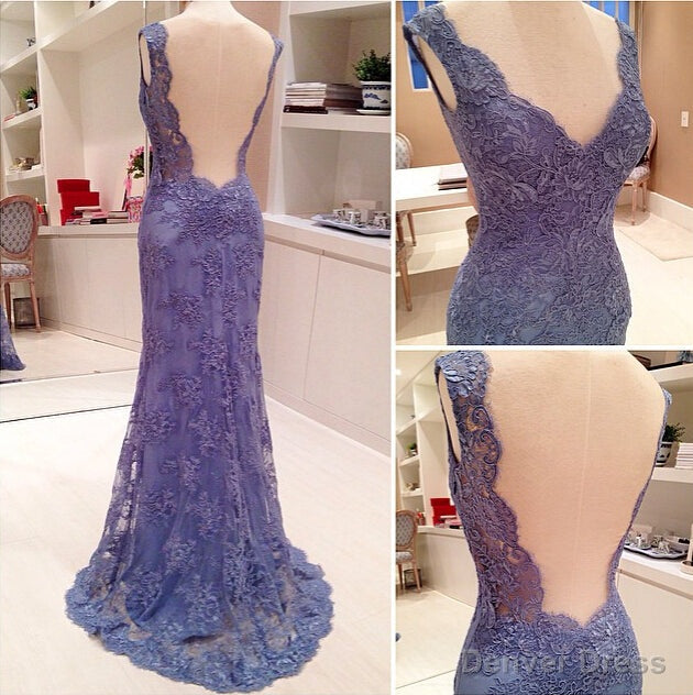 Long Prom Dress, Lace Prom Dress, Purple Prom Dress, Backless Prom Dress, Cheap Prom Dress, Long Evening Dress Main image