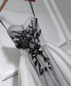 Gray Tulle Short A Line Prom Dresses, Homecoming Dresses