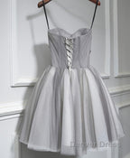 Gray Tulle Short A Line Prom Dresses, Homecoming Dresses
