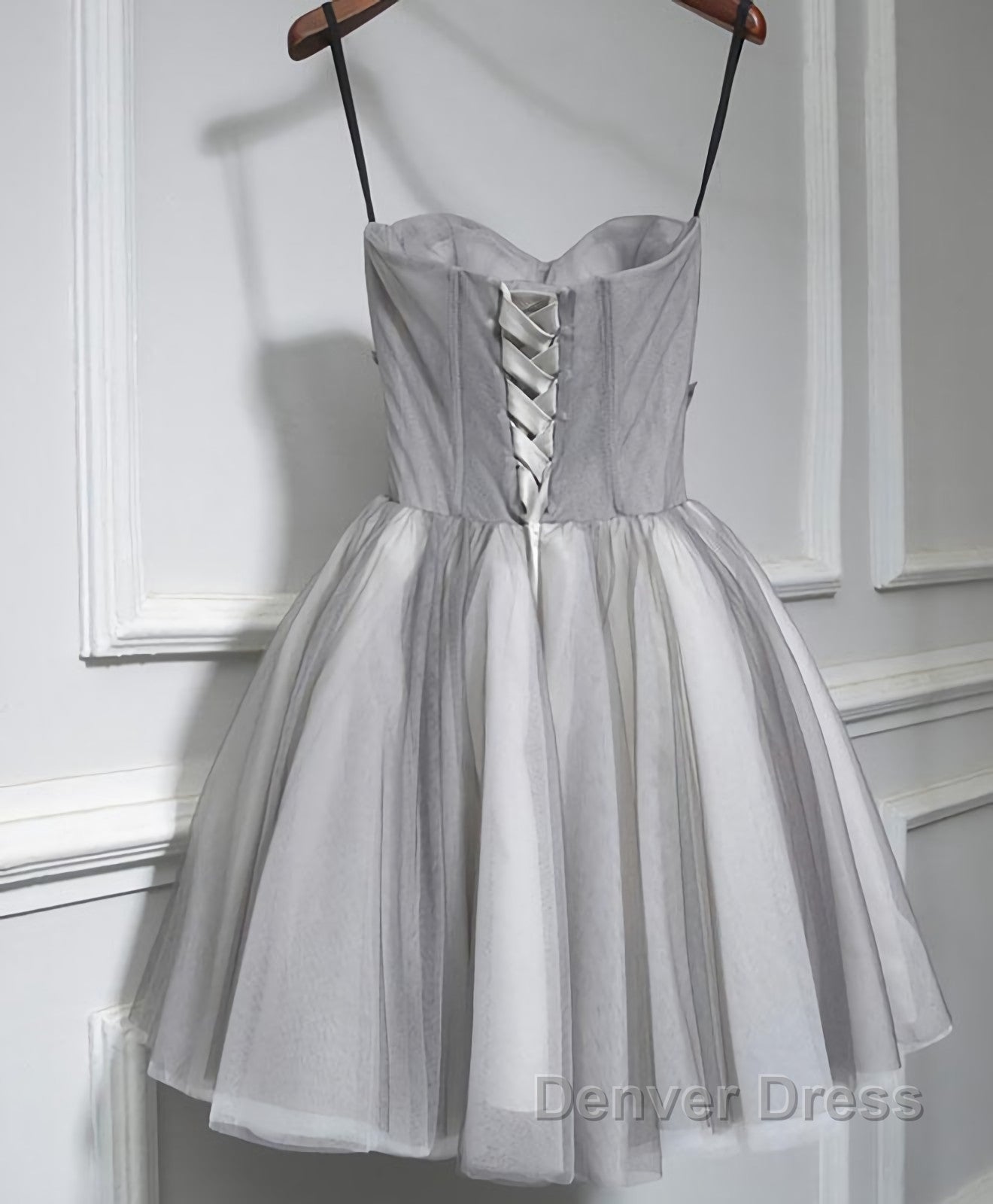 Gray Tulle Short A Line Prom Dresses, Homecoming Dresses