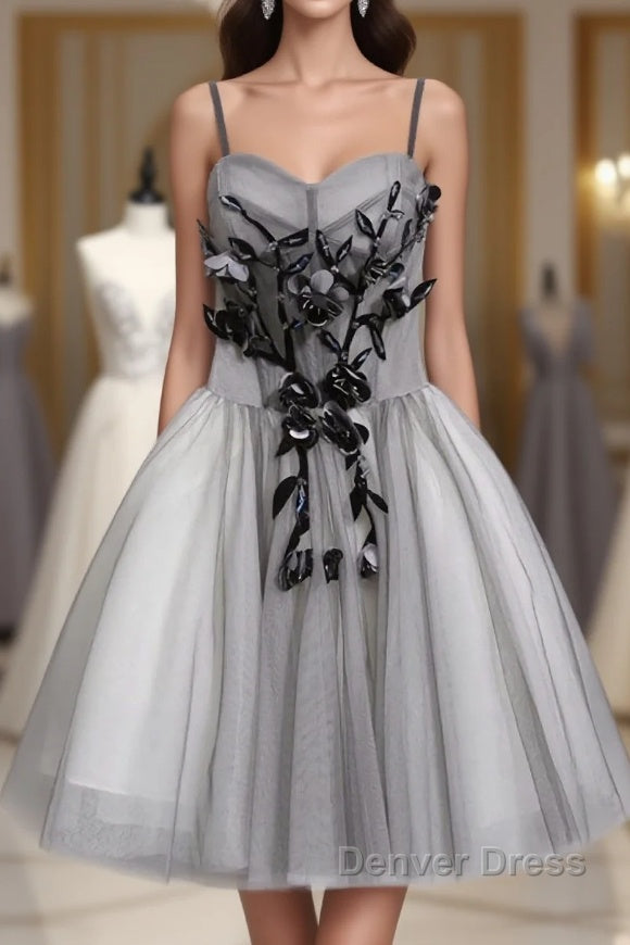 Gray Tulle Short A Line Prom Dress, Homecoming Dresses Main image