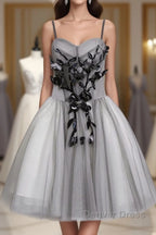 Gray Tulle Short A Line Prom Dresses, Homecoming Dresses