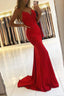 Red Mermaid Beaded Lace Prom Dresses Backless Prom Gowns