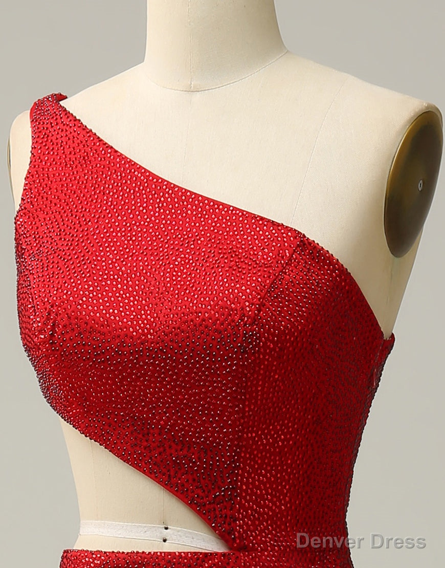 Red Mermaid One Shoulder Long Glitter Prom Dress With Split