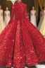 Glitter High Neck Open Back Lace Up Ball Gowns Prom Dresses