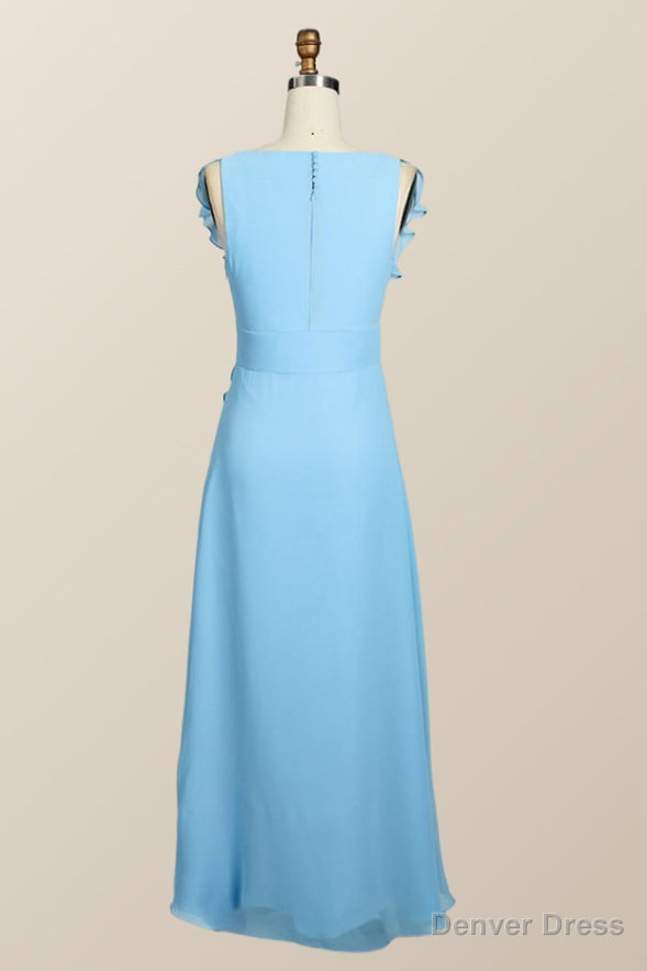 Blue Chiffon Ruffles Long Bridesmaid Dresses Main image
