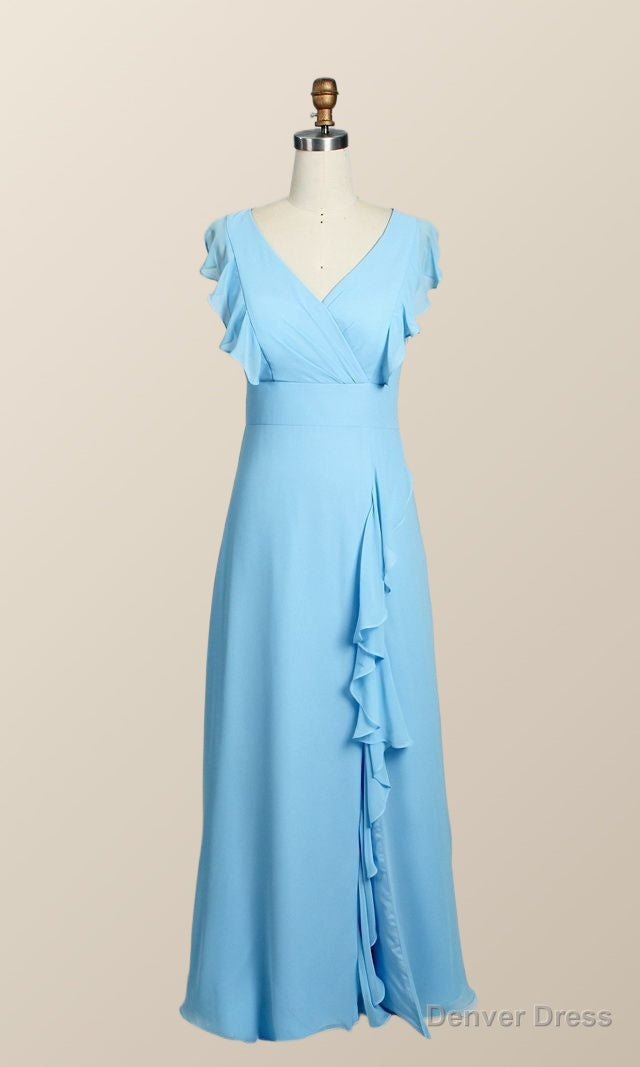 Blue Chiffon Ruffles Long Bridesmaid Dresses Secondary image