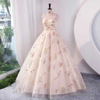 Luxury Floral Embroidery Long Champagne Prom Dress Women Summer Prom Occasions Reception Dresses