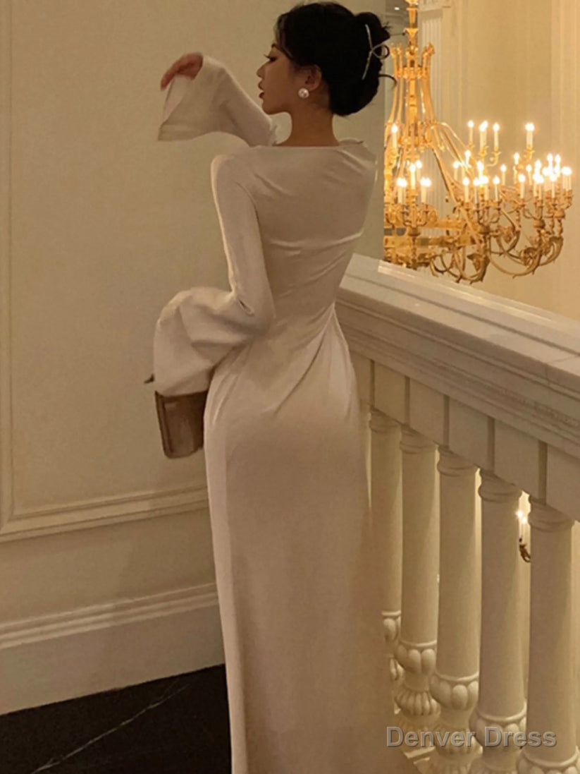Elegant Flare Sleeve Wedding Mermaid Long Dresses Women Spring Autumn French Vintage Slim One Piece Prom Robe Mujers Clothes