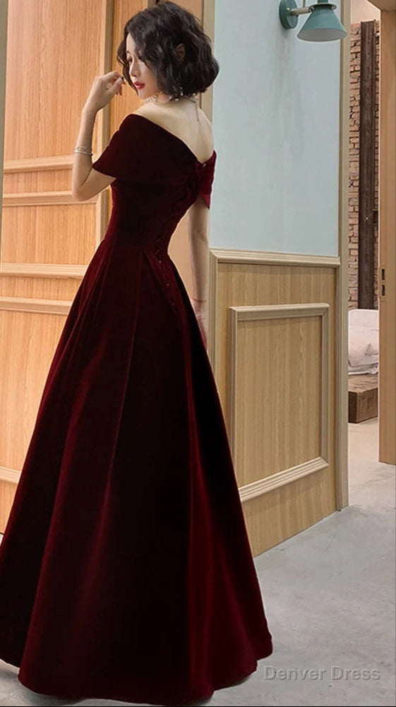Spring Long Luxury Elegant Wine Red Soft Velvet Prom Wedding Dress for Women Off Shoulder Maxi Dresses