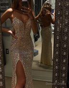 A-line V Neck Prom Dresses With Split Prom Evening Dress