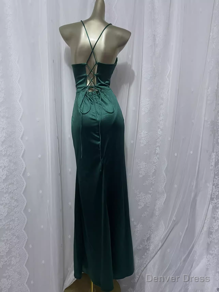 Vintage Sheath Spaghetti Straps Dark Green Vacation Dress Satin Birthday Dresses Secondary image