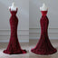 Sexy Mermaid Spaghetti Straps Sequin Burgundy Long Prom Dresses