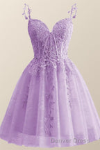 Straps Periwinkle Lace Appliques A Line Short Dresses