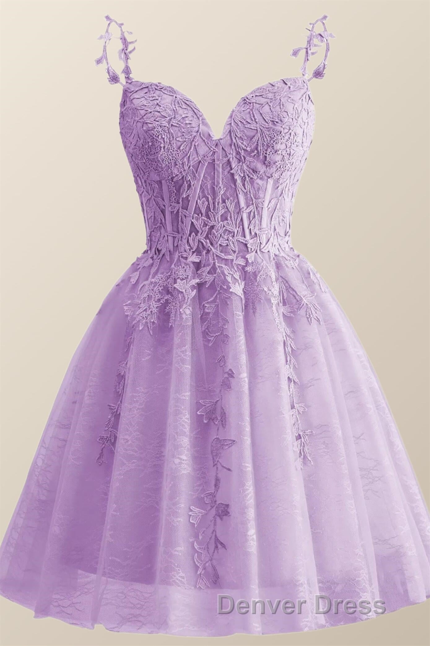 Straps Periwinkle Lace Appliques A Line Short Dresses