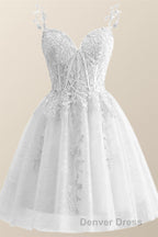 Straps Periwinkle Lace Appliques A Line Short Dresses