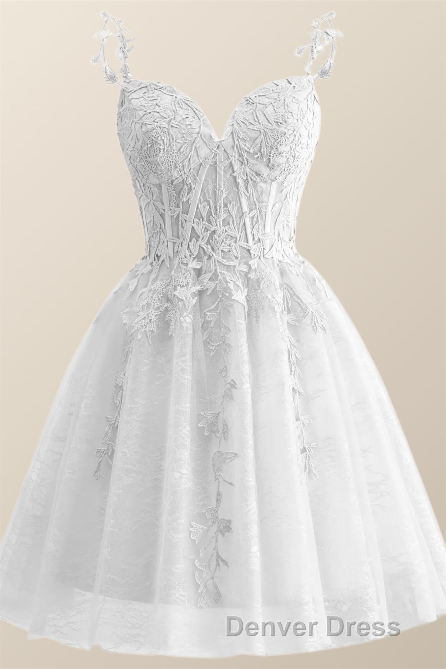 Straps Periwinkle Lace Appliques A Line Short Dresses