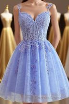 Straps Periwinkle Lace Appliques A Line Short Dresses