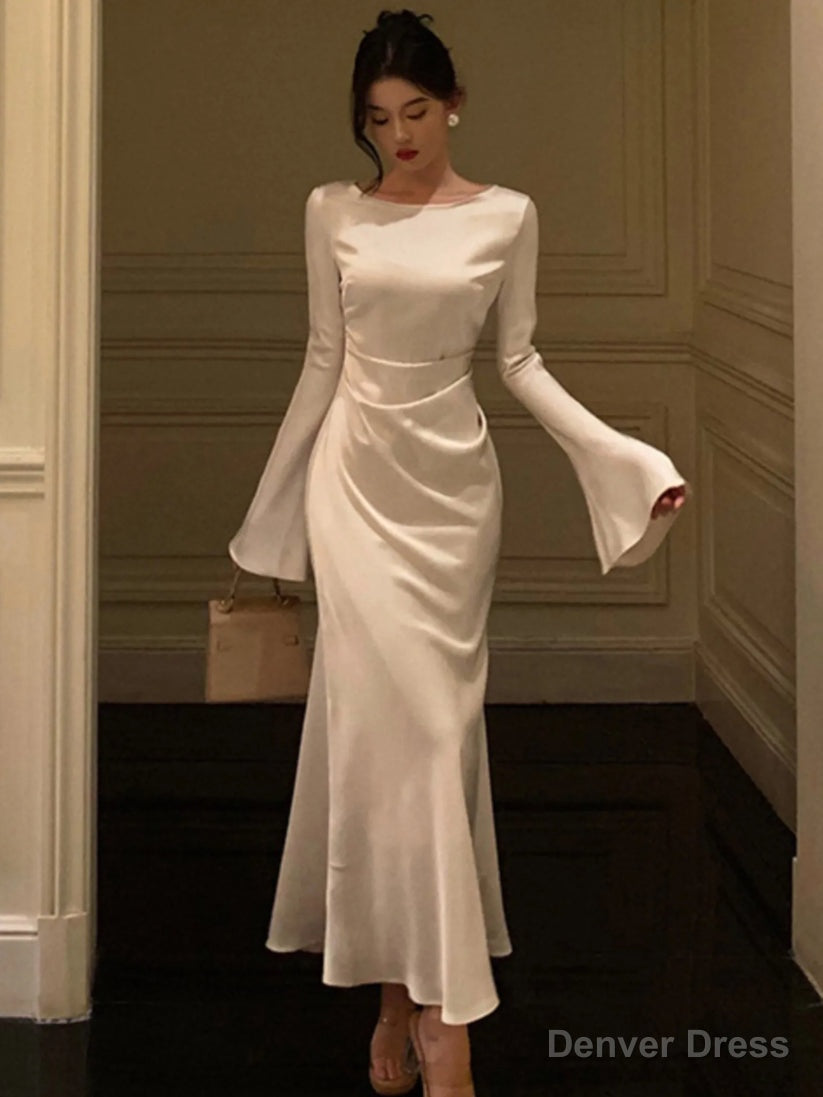 Elegant Flare Sleeve Wedding Mermaid Long Dresses Women Spring Autumn French Vintage Slim One Piece Prom Robe Mujers Clothes