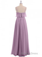 Lavender Chiffon Spaghetti Straps Ruffled A Line Long Dresses