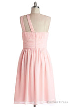 Simple A Line One Shoulder Short Pink Chiffon Bridesmaid Dresses